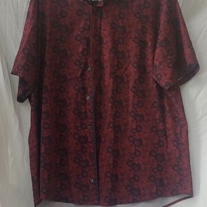 Men's Casual Button Down Shirt - Red Floral Pattern